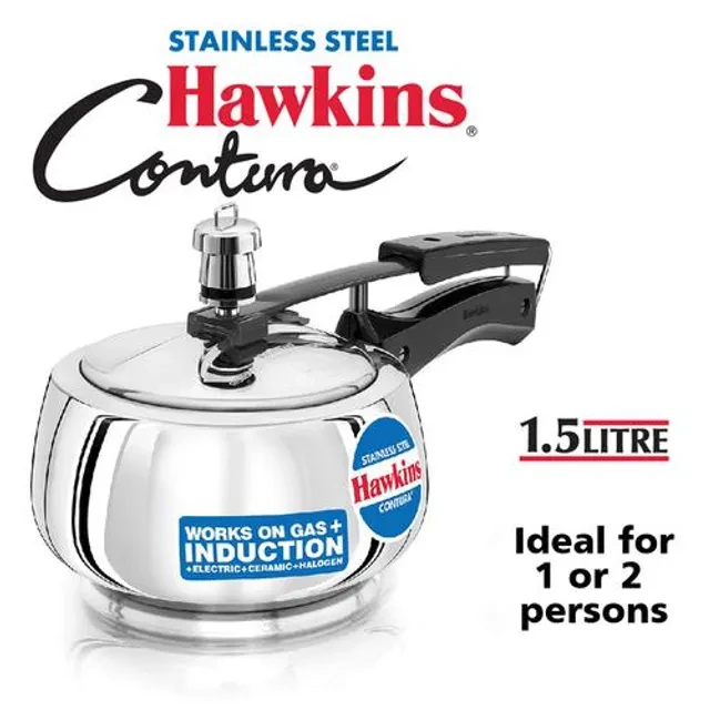 Hawkins Contura Stainless Steel Inner Lid Pressure Cooker - Induction Base, Silver, SSC15, 1.5 l-2.webp